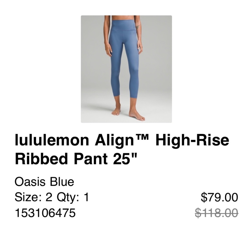 Lululemon Oasis Blue High-Rise Ribbed Pants Size 2